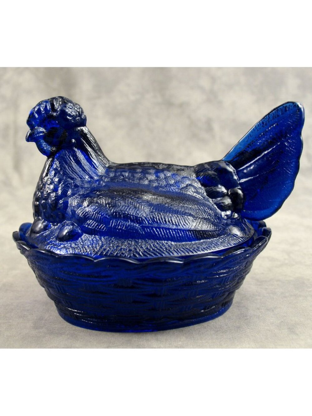 Large Cobalt Blue Glass Hen on Nest Candy Dish Covered Salt Cellar